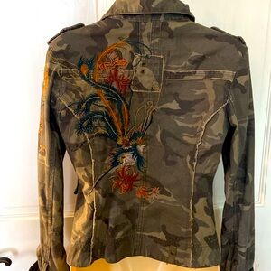 Picasso Camo Green Brown Utility Jacket Embroidered Military-Inspired Size Small